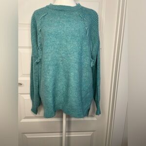 MilanKiss Women's Teal Long Sleeve  Sweater with Faux Ties size Medium